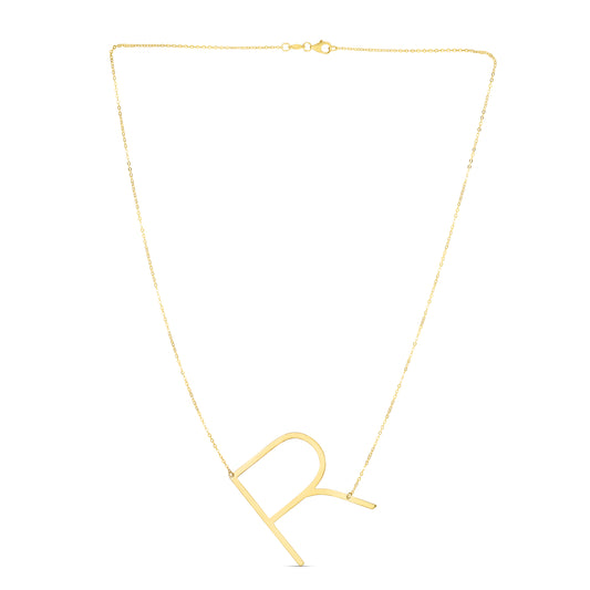 14K Gold Large Initial R Necklace