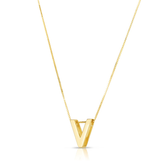 14K Gold Block Letter Initial V Necklace