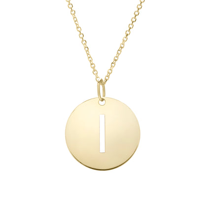 14K Gold Disc Initial I Necklace