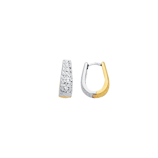 14K Twotone Gold Reversible Diamond Cut Huggie Earring