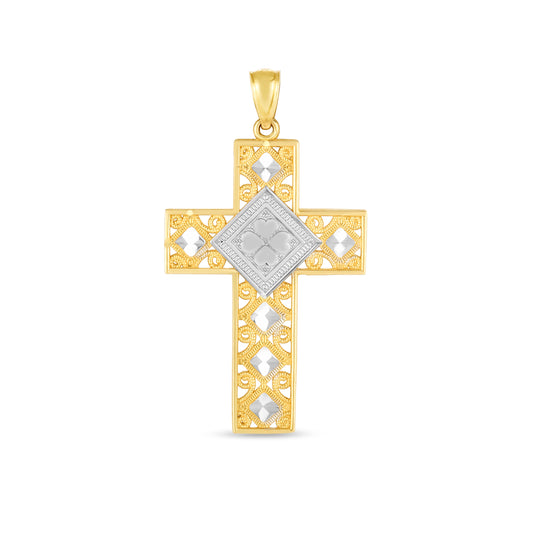 14K Twotone Cross Pendant