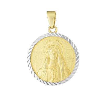 14K Twotone Gold Blessed Mary Religious Medal