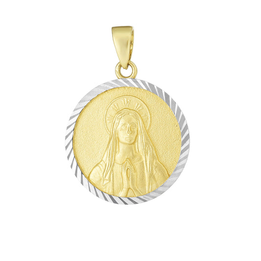 14K Twotone Gold Blessed Mary Religious Medal