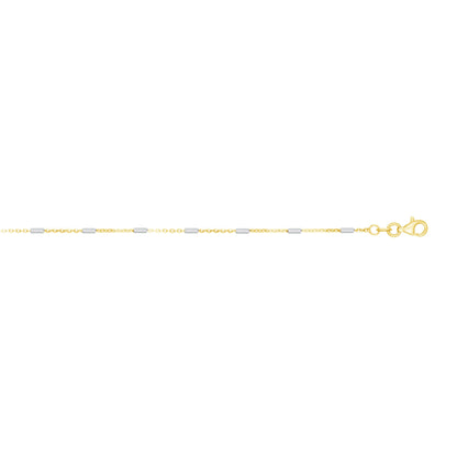 14K Gold 1.4mm Twotone Polished Bar Station Saturn Chain