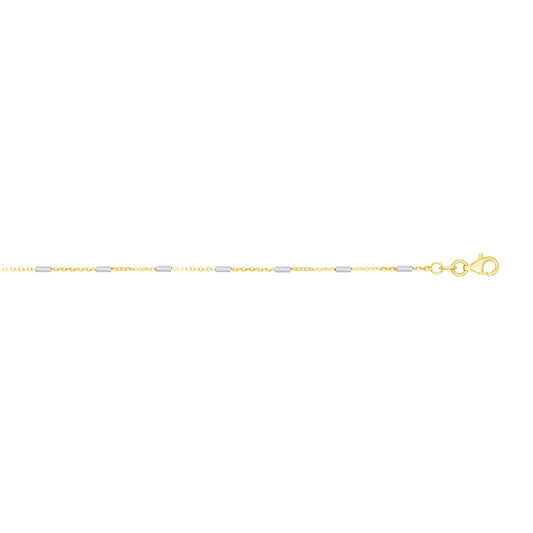 14K Gold 1.4mm Twotone Polished Bar Station Saturn Chain