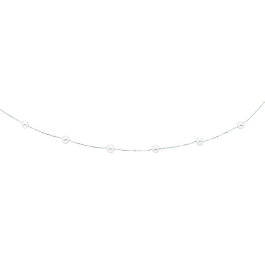 14K Gold Pearl Station Necklace