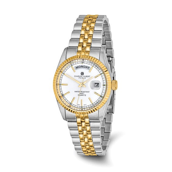 Men's Charles Hubert Two-tone Stainless Steel Silver-White Dial Watch