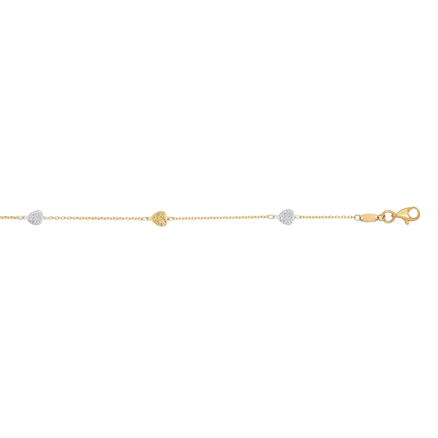 14K Twotone Gold Diamond Cut Heart Anklet