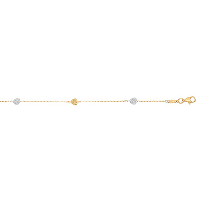 14K Twotone Gold Diamond Cut Heart Anklet