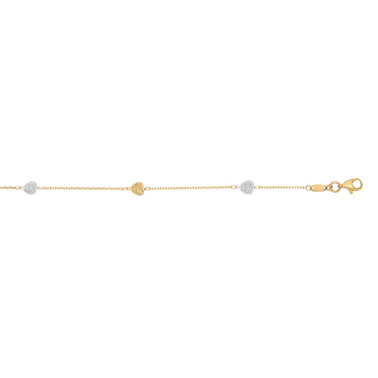 14K Twotone Gold Diamond Cut Heart Anklet