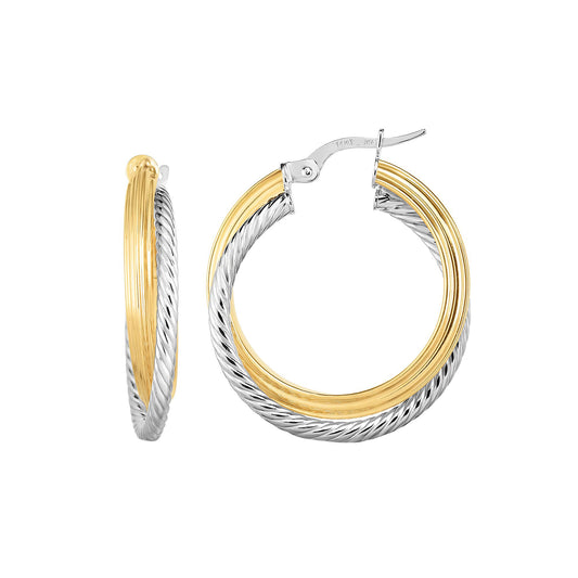 14K Twotone Gold Polished & Twist Hoop Earring