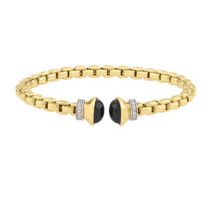 14K Gold Diamond Venetian Link Bangle with Black Onyx